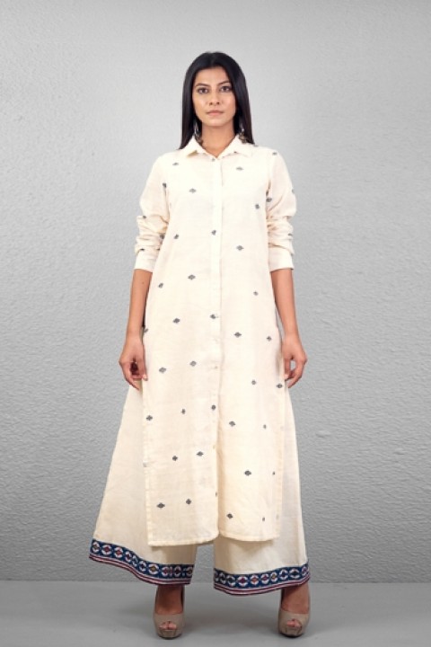 Off-white handwoven hand applique work a-line tunic