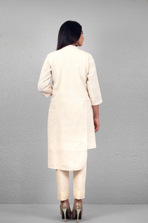 Off-white handwoven hand applique work layered tunic
