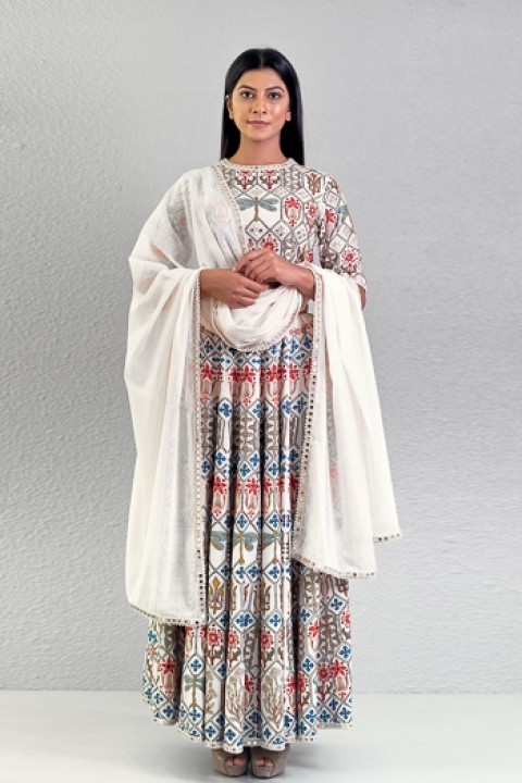 Off-white handwoven hand embroidered lehenga