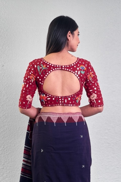 Red handwoven hand embroidered blouse 
