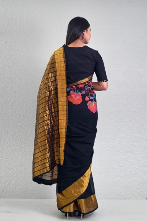 Black venkatgiri floral hand embroidered saree 