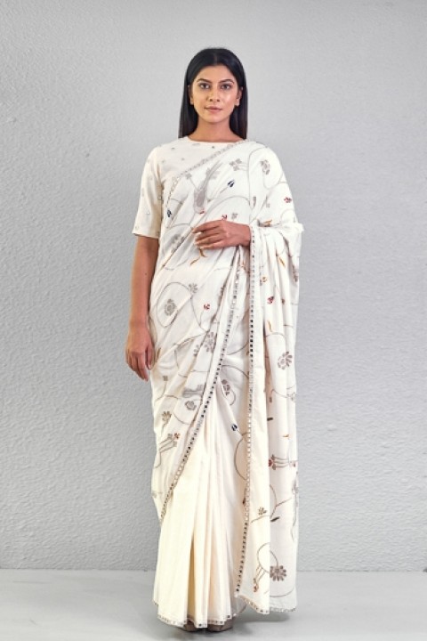 Offwhite venkatgiri hand embroidered saree