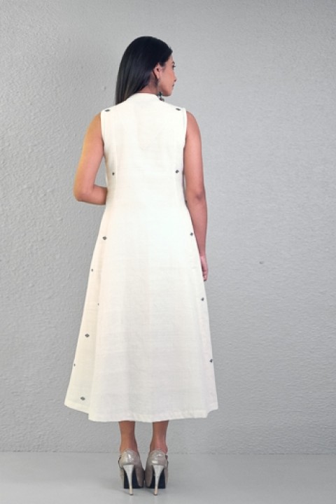 Off-white handwoven hand applique work front open dress