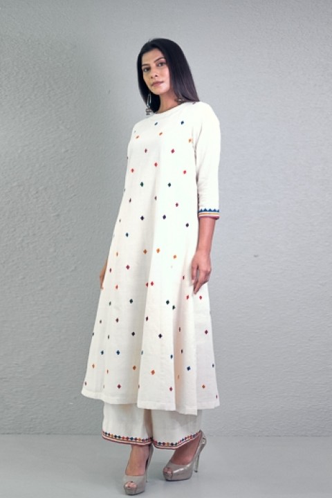 Off-white handwoven hand applique work a-line tunic
