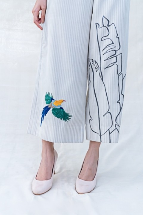 Kora handwoven hand embroidered wide leg pants