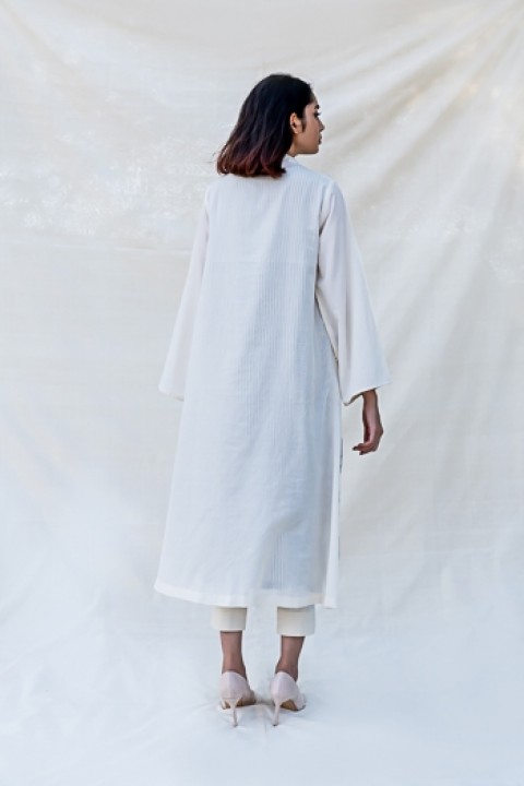 Kora handwoven hand embroidered dress with flared sleeve 