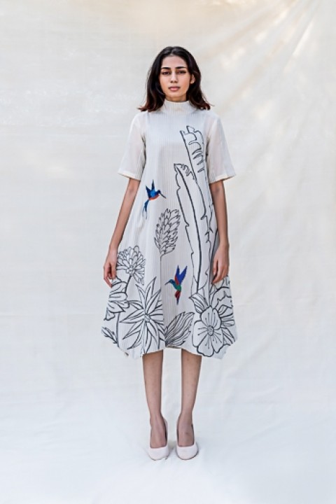 Kora handwoven hand embroidered high neck dress 