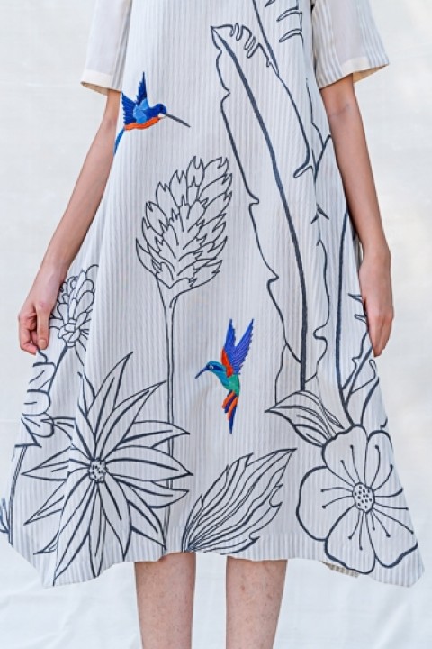 Kora handwoven hand embroidered high neck dress 