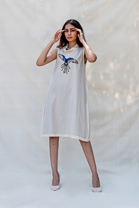 Kora handwoven hand embroidered turtle neck dress 