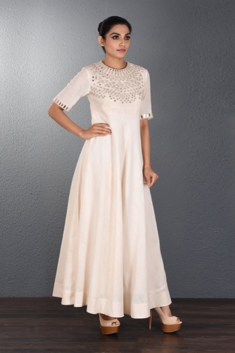 Off-white Handwoven Mirror Yoke Dress