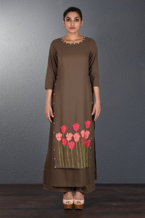 Brown Hand Embroidered Long Tunic