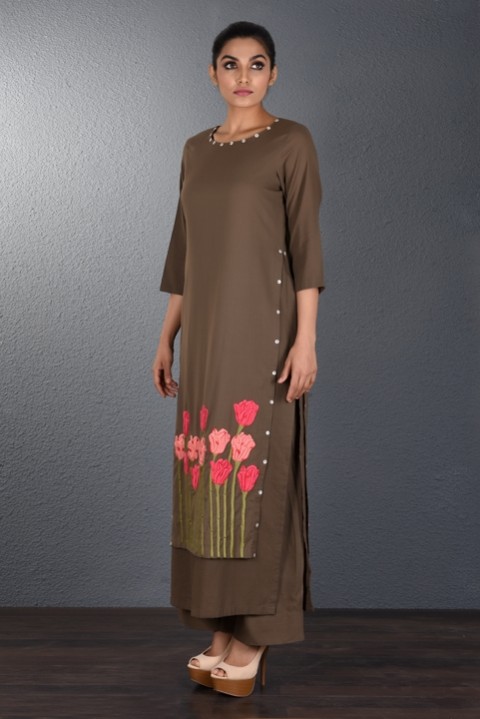 Brown Hand Embroidered Long Tunic