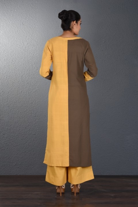 Brown-Yellow hand Embroidered Tunic