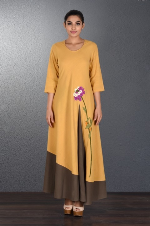 Yellow-Brown Handwoven Dress