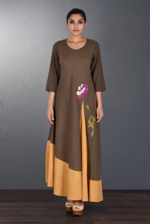 Brown-Yellow Handwoven Dress