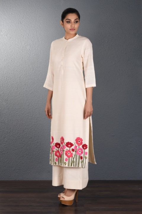 Off-white handwoven Hand Embroidered Tunic 