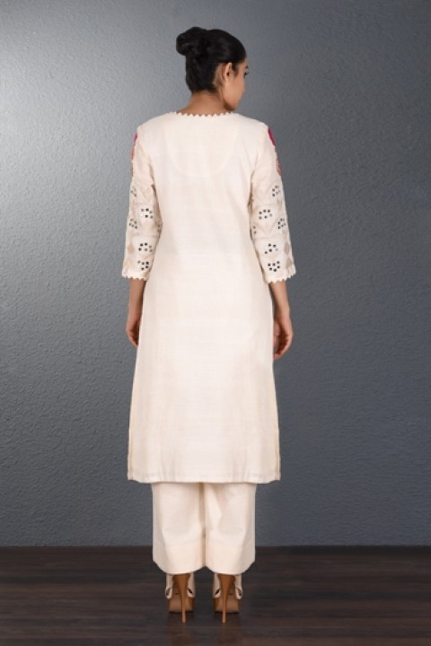 Off White Hand Aari Embroidered Tunic