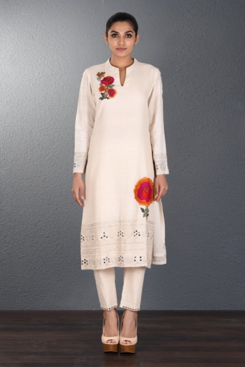 Off White Hand Embroidered Tunic