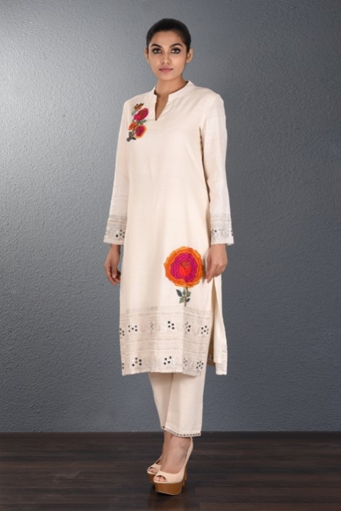 Off White Hand Embroidered Tunic