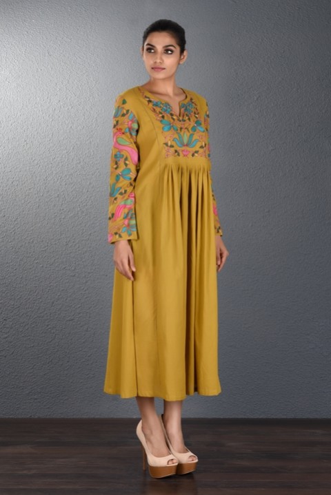 Yellow Hand Aari Embroidered Tunic