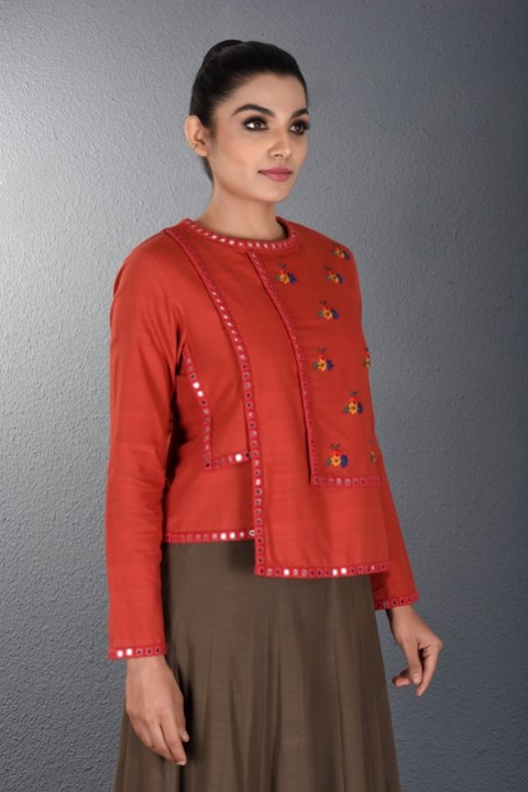 Red Hand Embroidered Layered top