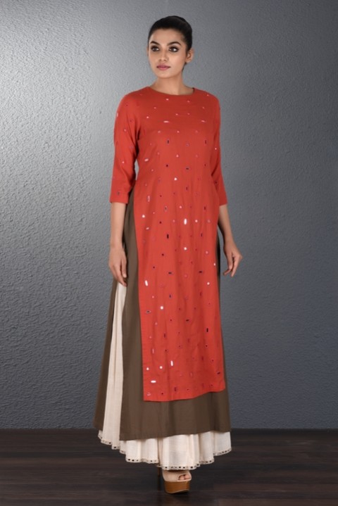 Red-Brown Two Layered Scattered Mirror tunic