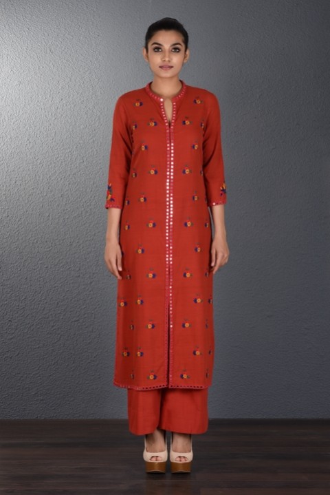 Red Hand Embroidered Tunic