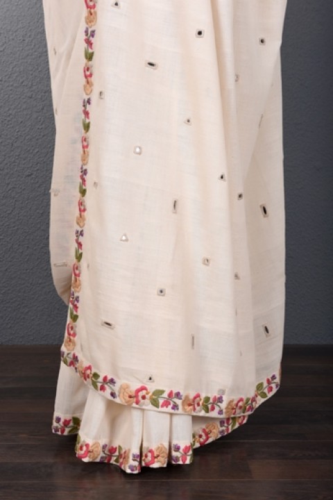 Kora handwoven mirror and hand embroidered saree