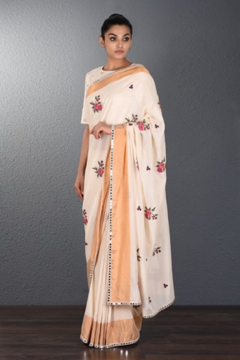 Offwhite venkatgiri Hand embroidered saree