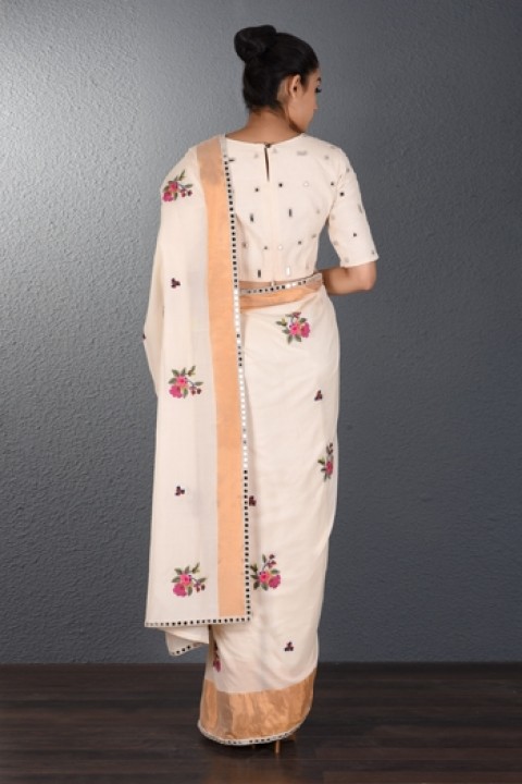 Offwhite venkatgiri Hand embroidered saree