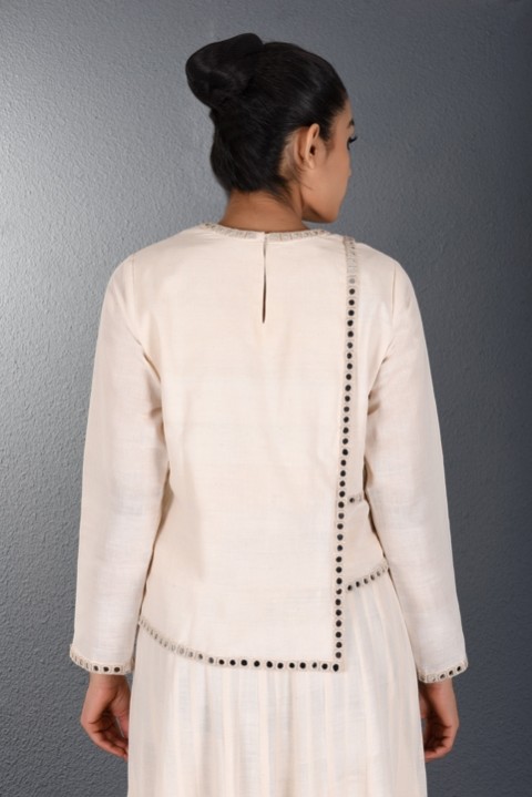 Off White Hand Embroidered Layered Top